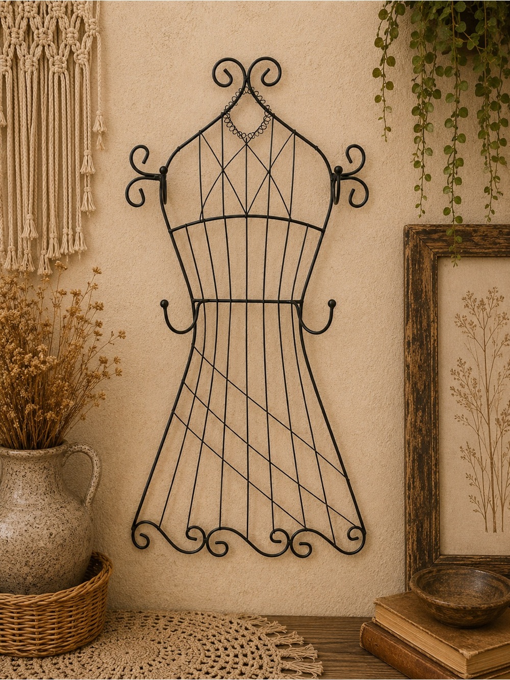 Boston Warehouse Black Wrought Iron Wire Dress Form Accessory Organizer Holder